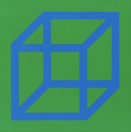 リノリウム彫版 Lewitt - Cubes in Color on Color (Green/Blue)