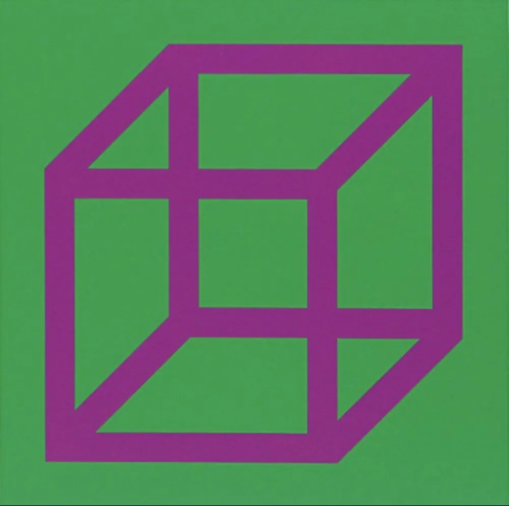 リノリウム彫版 Lewitt - Cubes in Color on Color (Green/Purple)