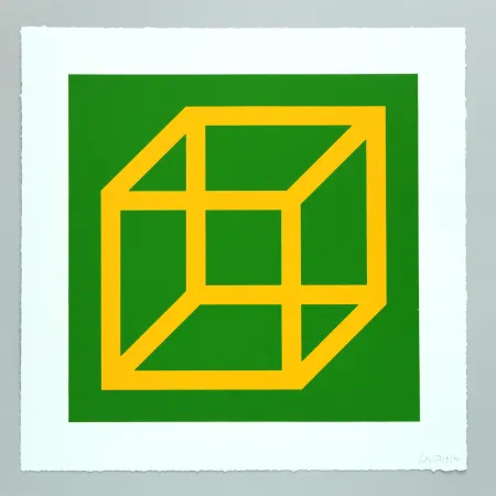リノリウム彫版 Lewitt - Open Cube in Color on Color Plate 08