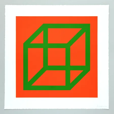 リノリウム彫版 Lewitt - Open Cube in Color on Color Plate 25