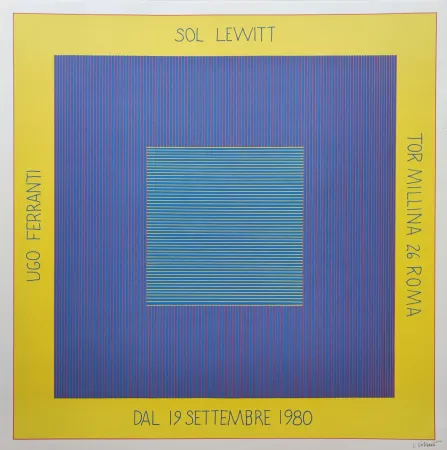 シルクスクリーン Lewitt - „Ugo Ferranti – Sol Lewitt - Tor millina 26 Roma – Dal 19 settembre 1980“.