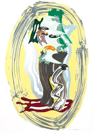 リトグラフ Lichtenstein - Green Face, from Brushstroke Figures Series