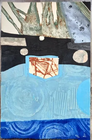 カーボランダム Lionel - Lionel Perrotte, Hand signed Abstract Composition, Original Carborundum Etching, 1980s