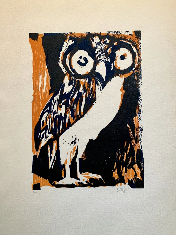 木版 Lorjou - Les animaux  : Chouette orange