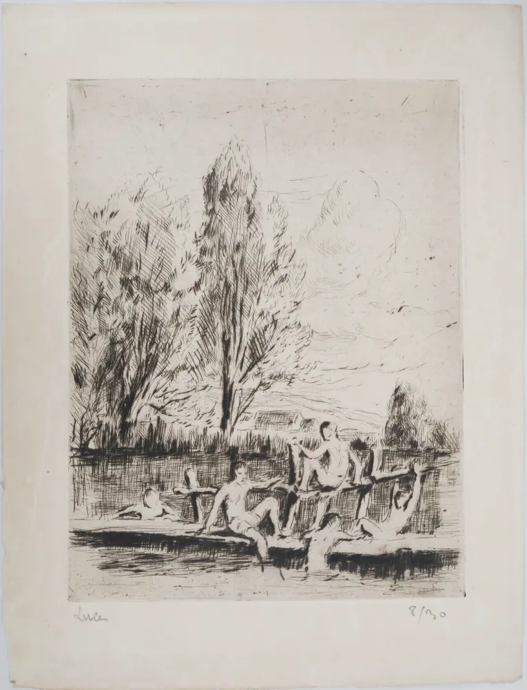 ポイントーセッシュ Luce - Maximilien LUCE - Baigneurs Vers 1890 - Gravure originale signée