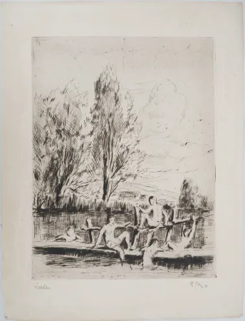 ポイントーセッシュ Luce - Maximilien LUCE - Baigneurs Vers 1890 - Gravure originale signée