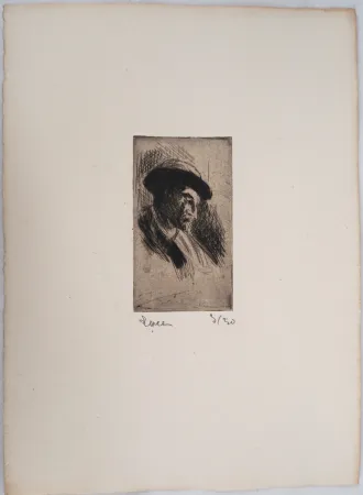 ポイントーセッシュ Luce - Maximilien LUCE - Etude d'un homme au chapeau, de profil droit Vers 1895 - Gravure originale signée
