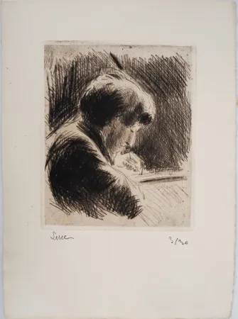ポイントーセッシュ Luce - Maximilien LUCE-  Femme aux cheveux courts, profil droit Vers 1890 - Gravure originale signée