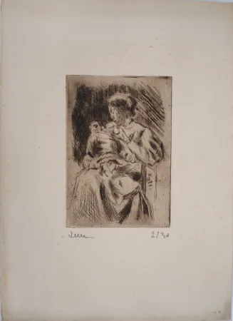 ポイントーセッシュ Luce - Maximilien LUCE -  La Maternité : une mère et son nouveau-né La Maternité : une mère et son nouveau-né Vers 1890 - Gravure originale signée