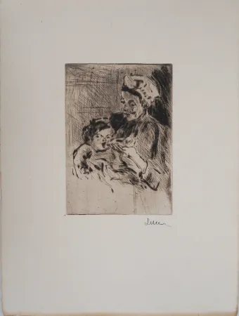 ポイントーセッシュ Luce - Maximilien LUCE - La Nourrice et le nouveau-né Vers 1890 - Gravure originale signée
