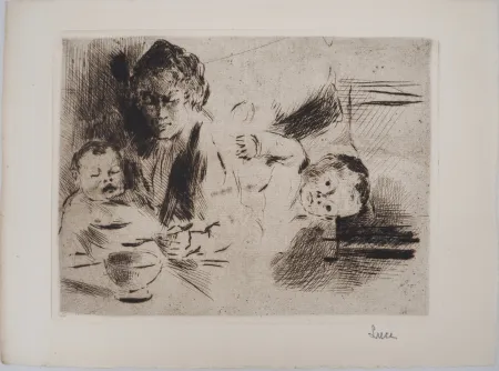 ポイントーセッシュ Luce - Maximilien LUCE - Maternité : le repas et le coucher de l'enfant Vers 1895 - Gravure originale signée