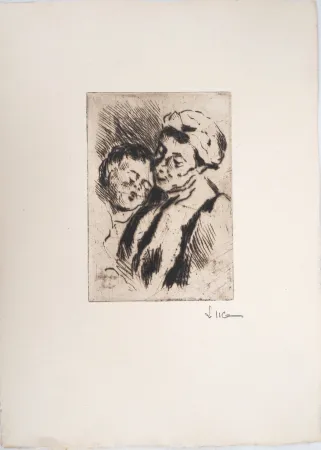 ポイントーセッシュ Luce - Maximilien LUCE - Tendresse entre la grand-mère et l'enfant - Gravure originale signée