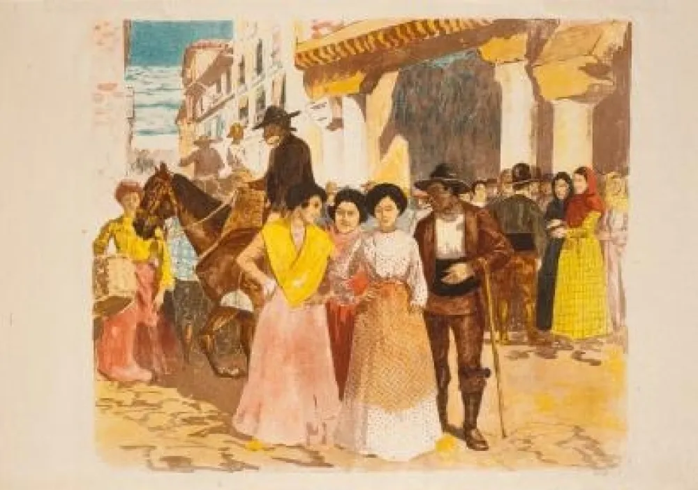 リトグラフ Lunois - Une rue à Burgos