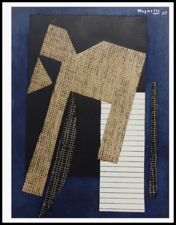 ステンシル Magnelli - PAPIER COLLE SUR FOND BLEU