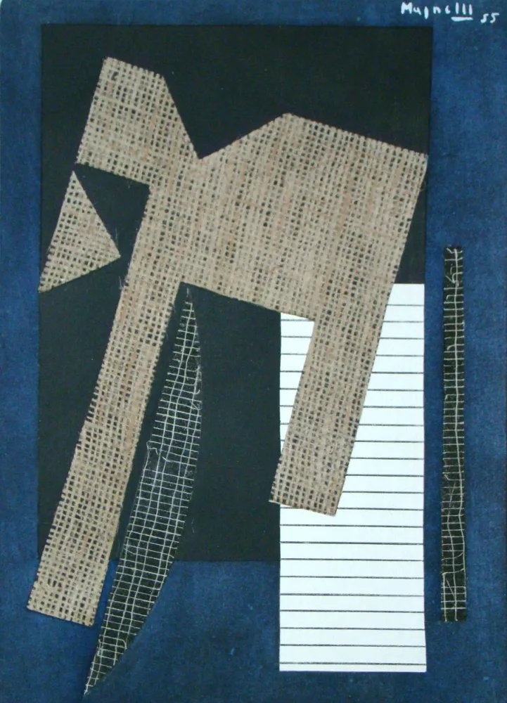 ステンシル Magnelli - Papier collé sur fond bleu, 1955