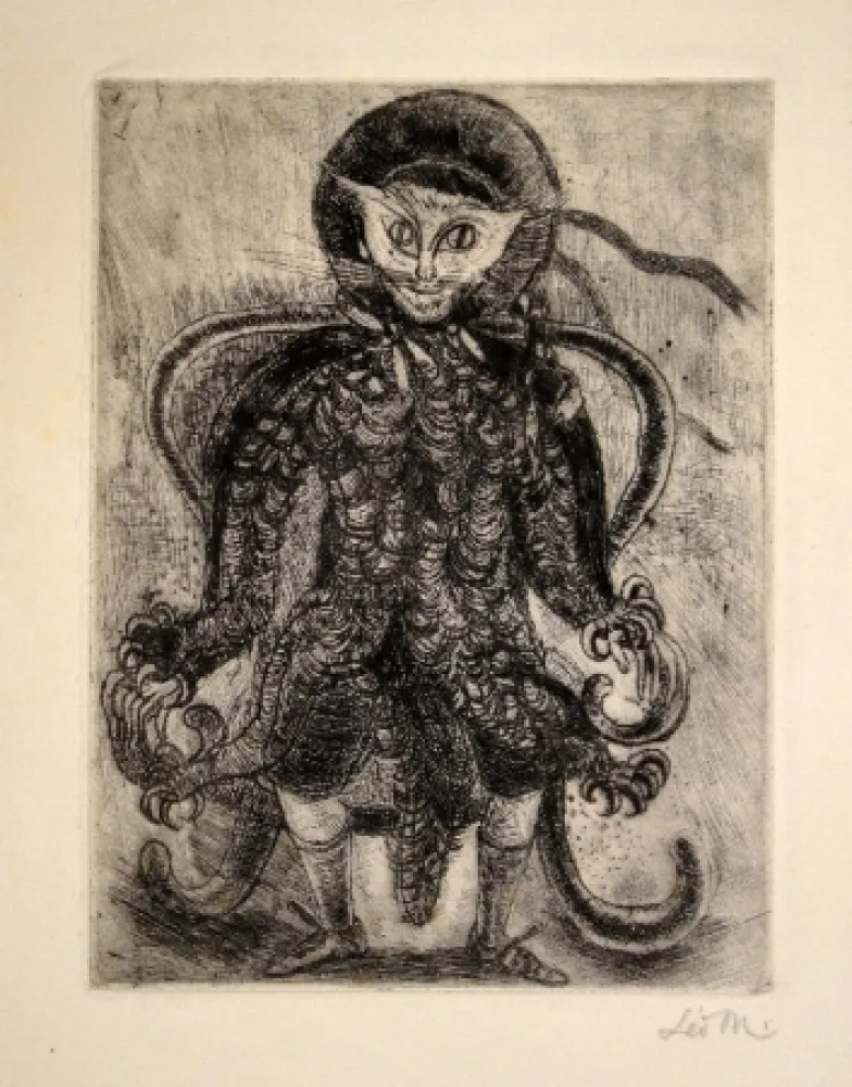 エッチング Maillet - (Katzenwesen auf Sessel)