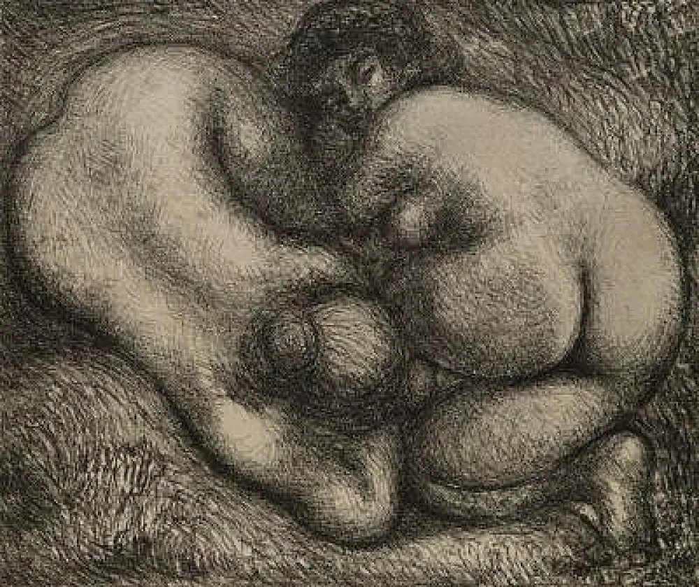リトグラフ Maillol - Deux femmes dans l’herbe.