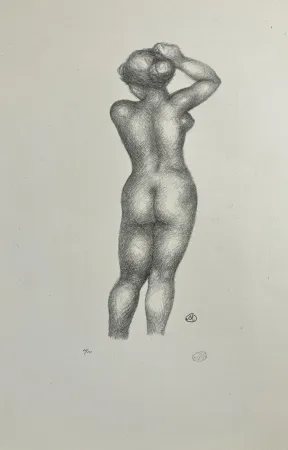 リトグラフ Maillol - Nu de dos, bras levé. 1925.