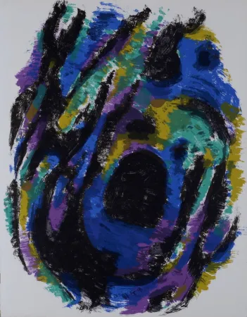 リトグラフ Manessier - Le Nid, Petite tache noire