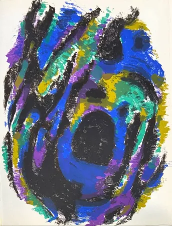 リトグラフ Manessier - Le Nid. Petite tache noire n°1