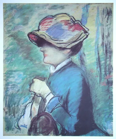 リトグラフ Manet - Portrait d'une femme avec chapeau