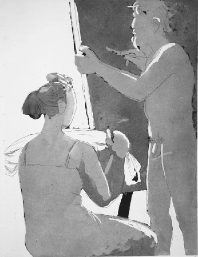 エッチングと　アクチアント Manzu - Pittore e modella