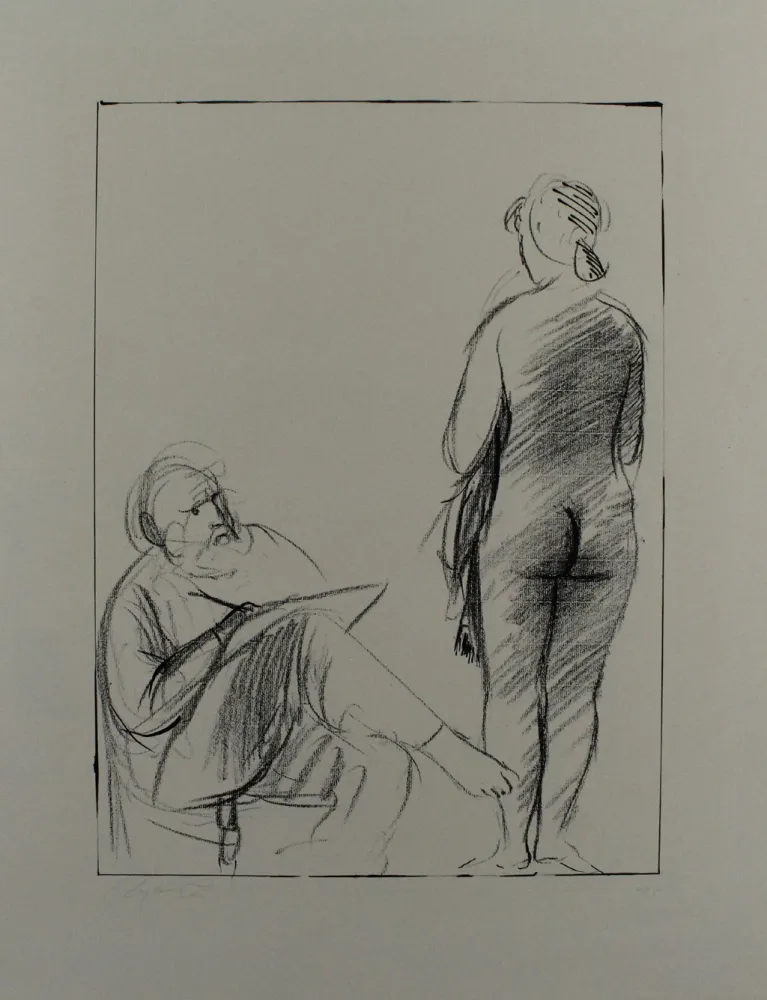 リトグラフ Manzu - Pittore e modella