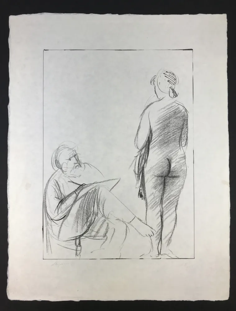 リトグラフ Manzu - Pittore e Modella