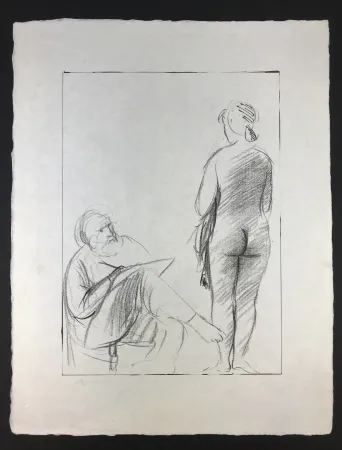 リトグラフ Manzu - Pittore e Modella