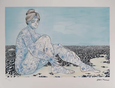 リトグラフ Marais  - Fusion avec la nature, Femme aux tatouages de fleurs