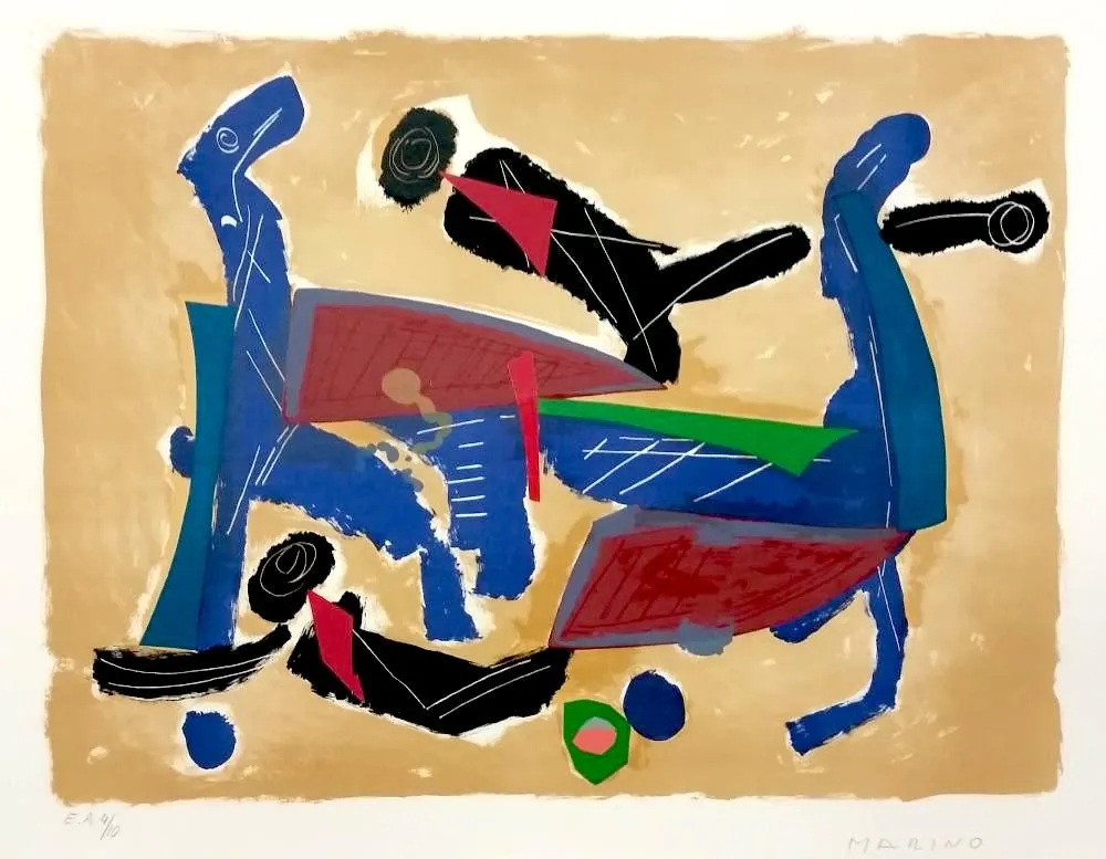 リトグラフ Marini - Chevaux et cavaliers