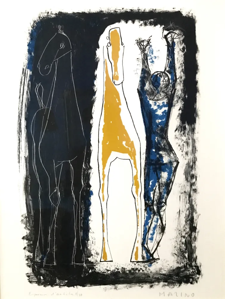 リトグラフ Marini - Jongleur et Deux Chevaux