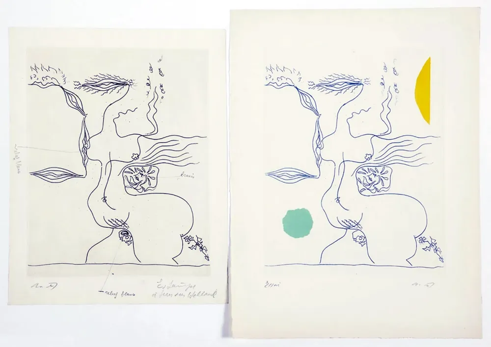 エッチングと　アクチアント Masson - FANTASME ÉROTIQUE (1960). 2 épreuves dont 1 unique.