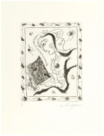 エッチングと　アクチアント Masson - Jeune fille regardant un dessin surréaliste (1967)