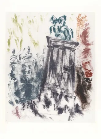 リトグラフ Masson - Statue du Colleone le soir (Voyage à Venise)