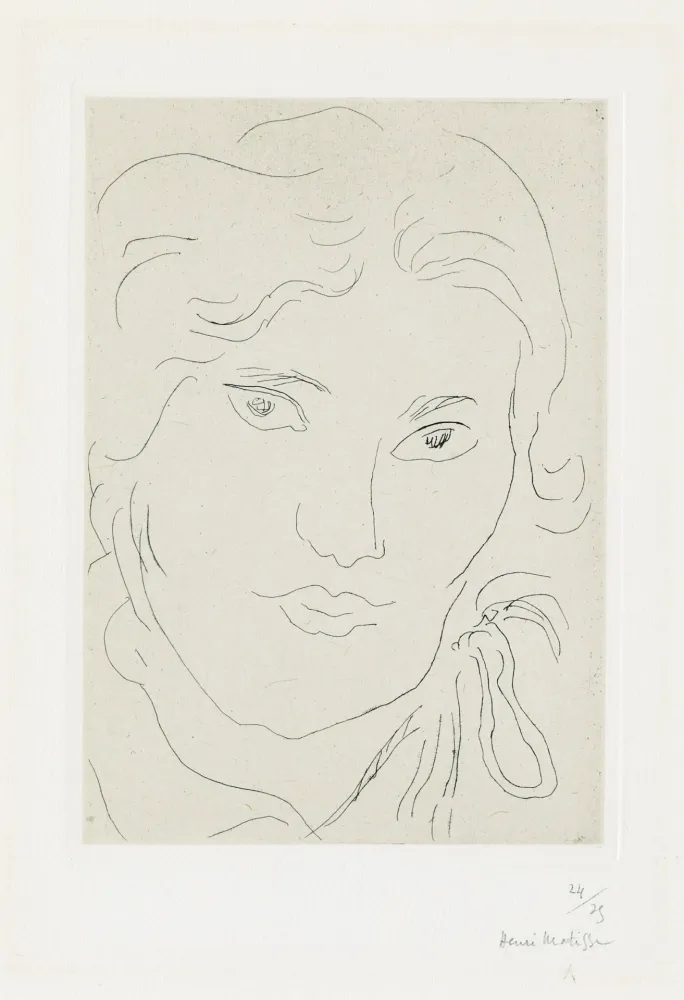 彫版 Matisse - Jeune fille de face, flot de ruban sur l'épaule gauche