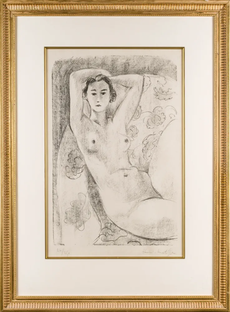リトグラフ Matisse - Nu assis dans un fauteuil au décor fleuri