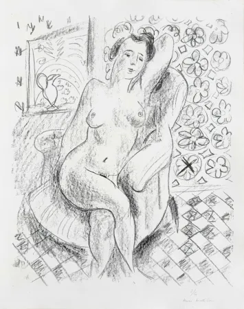 リトグラフ Matisse - Nu au fauteuil sur fond moucharabieh (Nude in an Armchair, with a Mashrabiya Background)