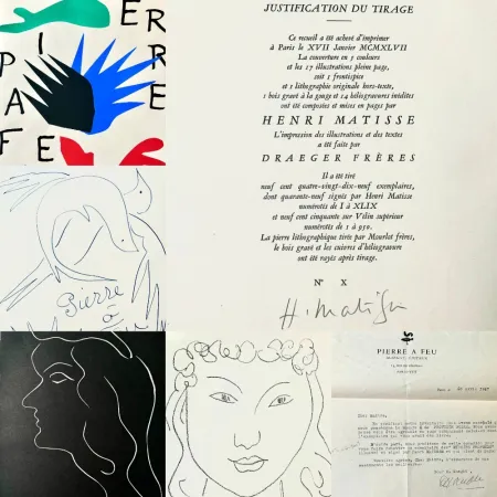 リトグラフ Matisse - Signed Book ed. 10/49 with original Lithograph + Woodcut Pierre à feu / Les miroirs profonds