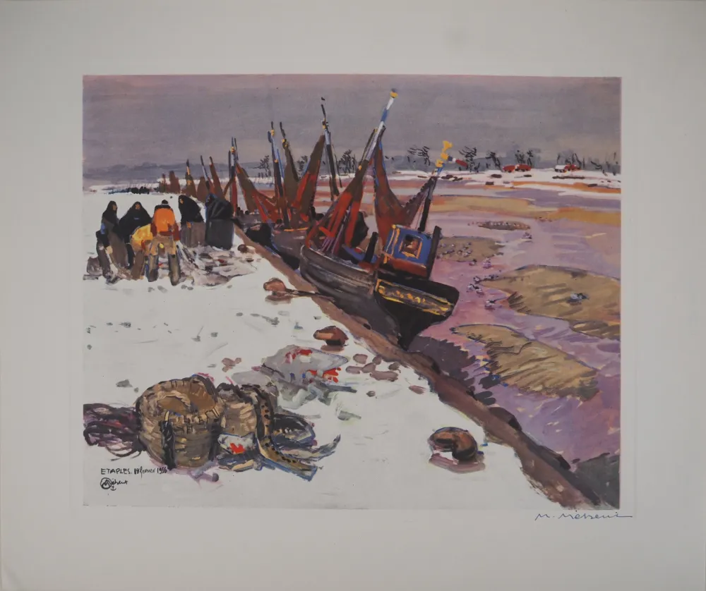 輪転グラビア印刷 Méheut - Bretagne : Le Port d'Etaples sous la Neige