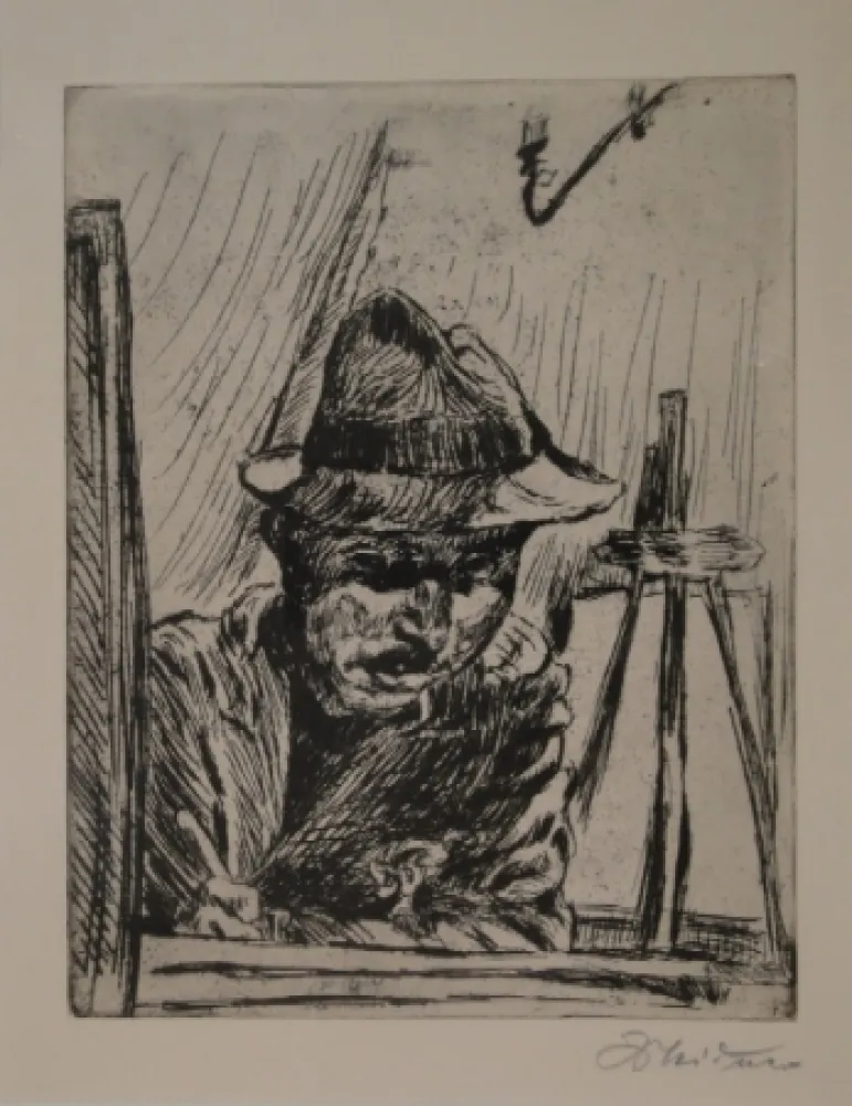 彫版 Meidner - Selbstbildnis (mit Hut im Atelier)