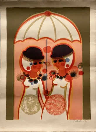 リトグラフ Menguy - Le parapluie