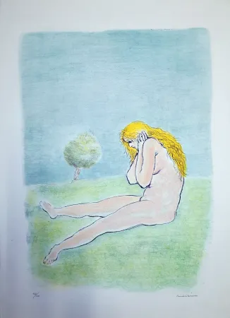 リトグラフ Messina - Donna seduta