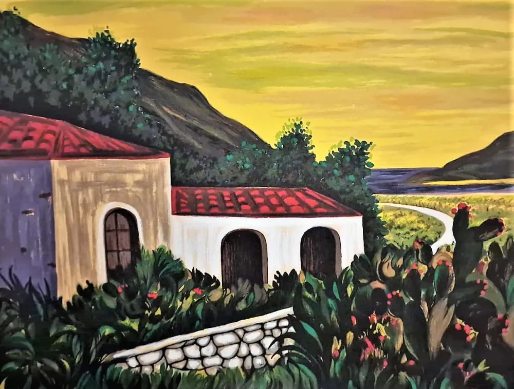 シルクスクリーン Migneco - Paesaggio Siciliano