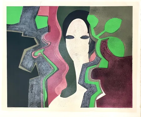 リトグラフ Minaux - Sandra au feuillage