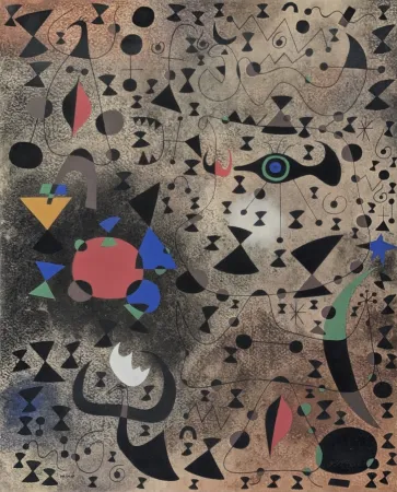 ステンシル Miró - Femmes au bord du lac à la surface irisée par le passage d'un cygne (Constellations) 