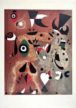 リトグラフ Miró - Femmes, Oiseaux, Etoiles 