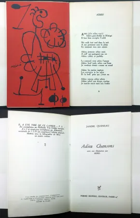 挿絵入り本 Miró - Janine Queneau : ADIEU CHANSONS. Avec une illustration par Miro (1951).