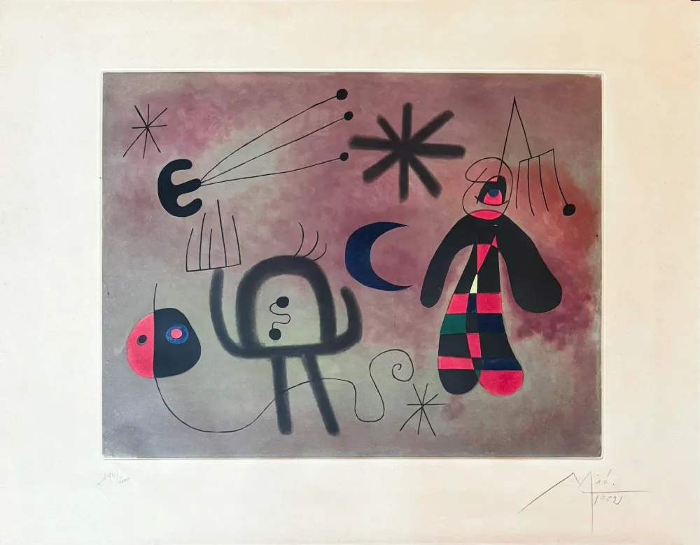 彫版 Miró - Joan Miró (1893–1983) - L'Oiseau Fusée - Coloured etching - 1952