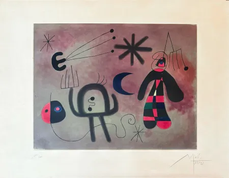 彫版 Miró - Joan Miró (1893–1983) - L'Oiseau Fusée - Coloured etching - 1952